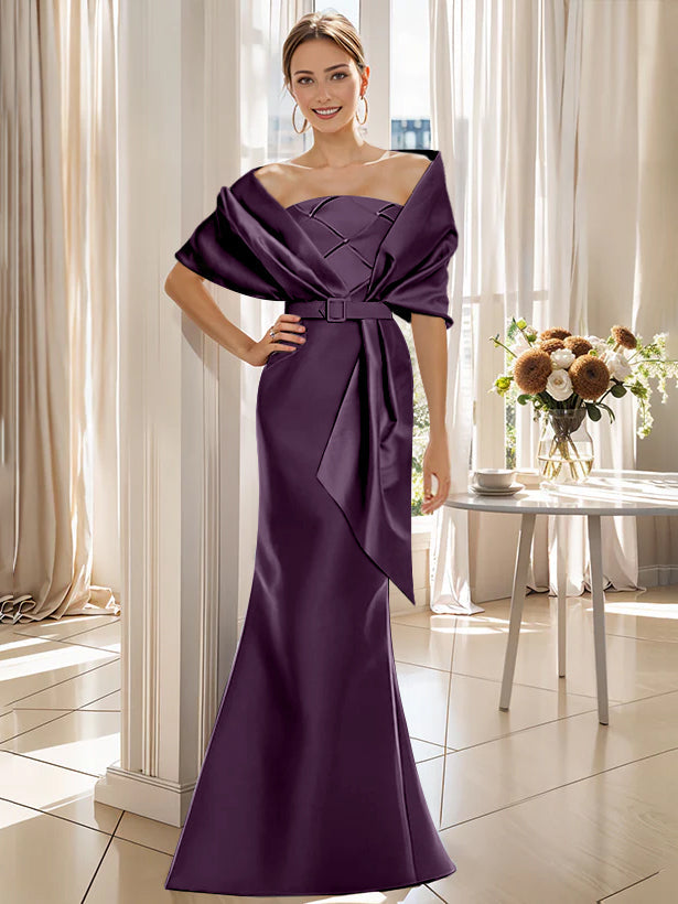 2 Piece Floor Length Trumpet Dresses For Mother Of The Bride And Groom With Wrap