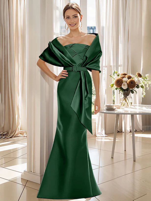 2 Piece Floor Length Trumpet Dresses For Mother Of The Bride And Groom With Wrap