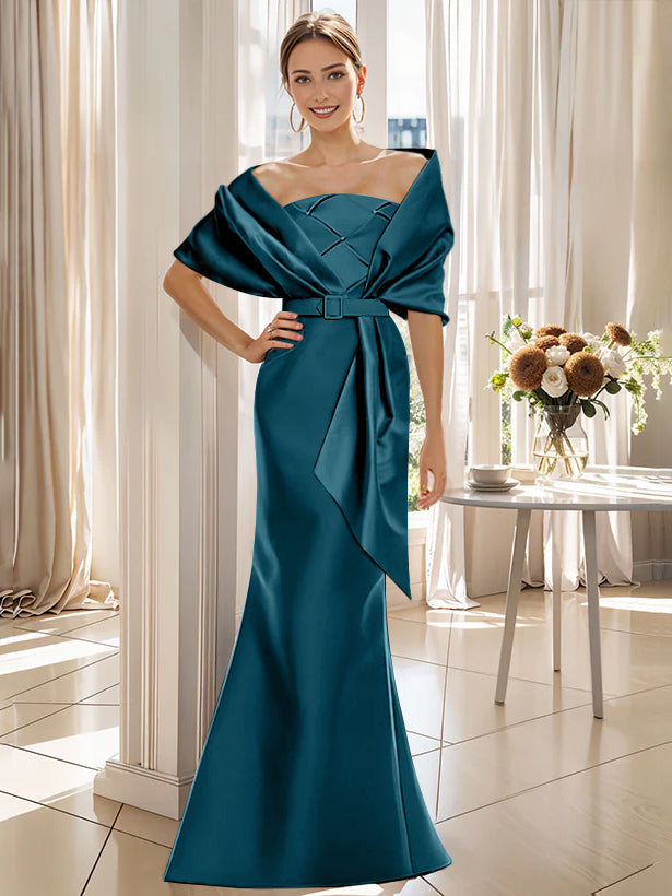 2 Piece Floor Length Trumpet Dresses For Mother Of The Bride And Groom With Wrap