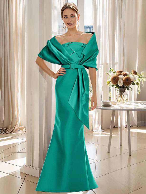 2 Piece Floor Length Trumpet Dresses For Mother Of The Bride And Groom With Wrap