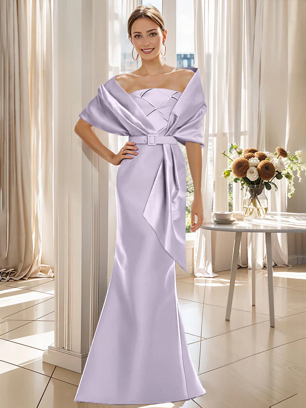 2 Piece Floor Length Trumpet Dresses For Mother Of The Bride And Groom With Wrap