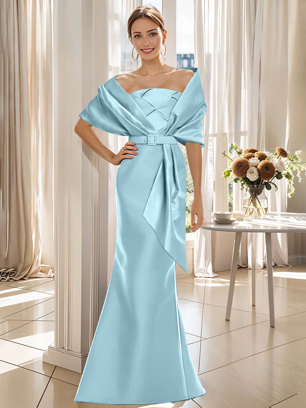 2 Piece Floor Length Trumpet Dresses For Mother Of The Bride And Groom With Wrap