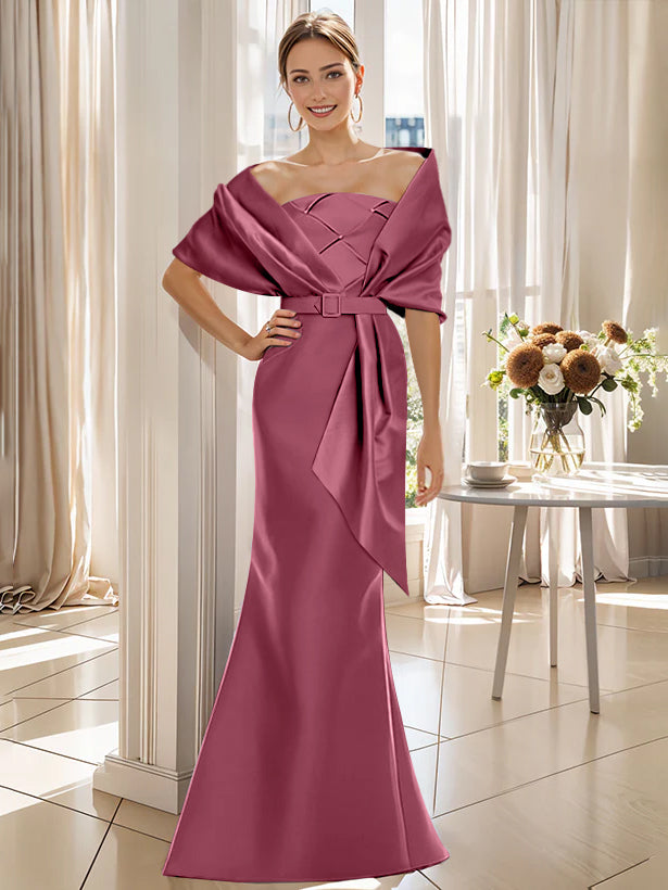 2 Piece Floor Length Trumpet Dresses For Mother Of The Bride And Groom With Wrap