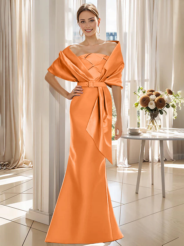 2 Piece Floor Length Trumpet Dresses For Mother Of The Bride And Groom With Wrap