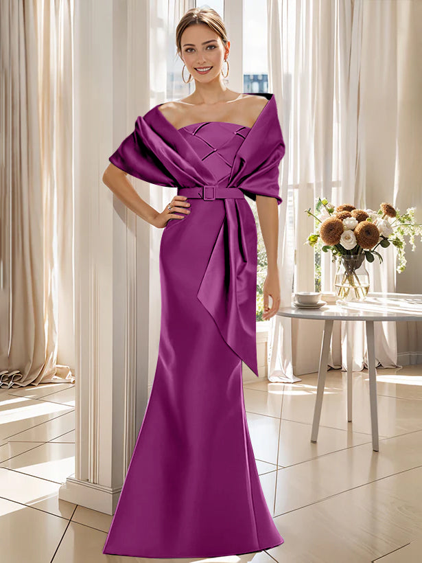 2 Piece Floor Length Trumpet Dresses For Mother Of The Bride And Groom With Wrap