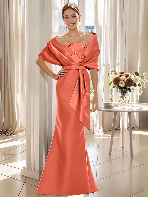 2 Piece Floor Length Trumpet Dresses For Mother Of The Bride And Groom With Wrap