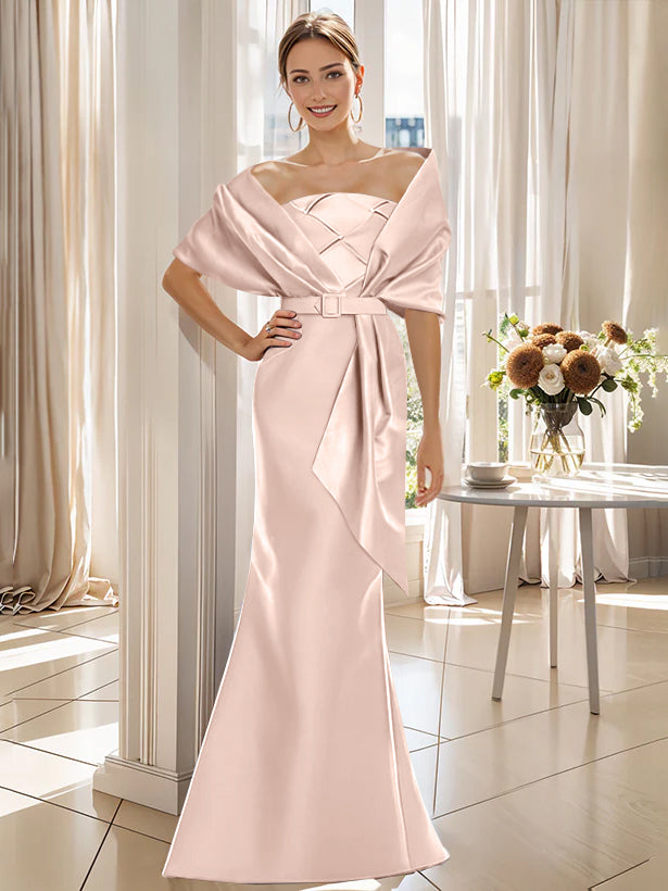 2 Piece Floor Length Trumpet Dresses For Mother Of The Bride And Groom With Wrap