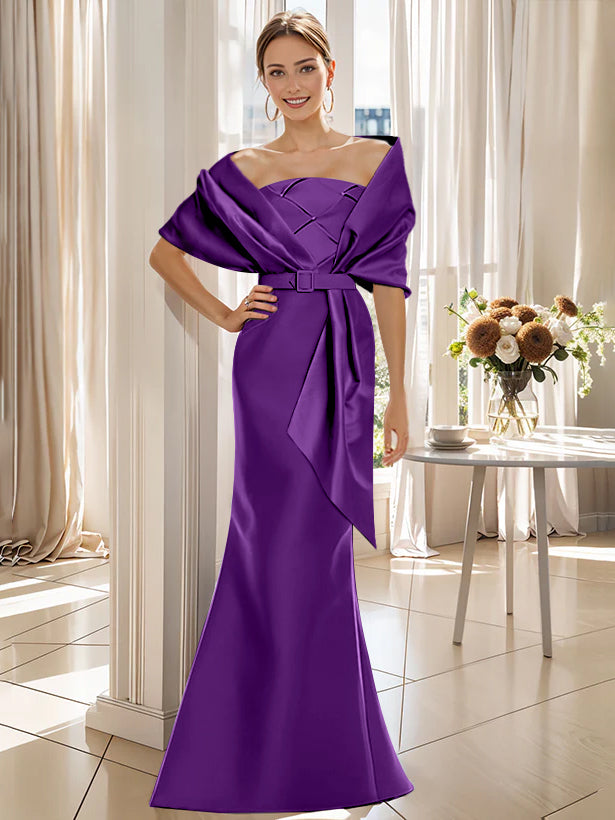 2 Piece Floor Length Trumpet Dresses For Mother Of The Bride And Groom With Wrap