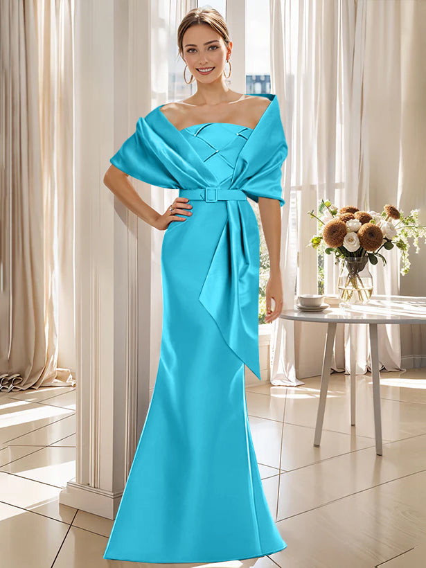 2 Piece Floor Length Trumpet Dresses For Mother Of The Bride And Groom With Wrap
