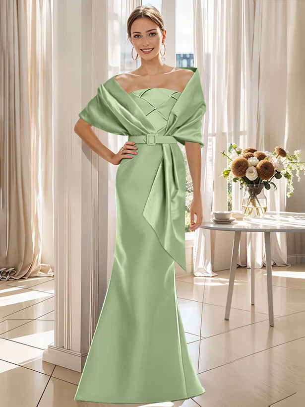 2 Piece Floor Length Trumpet Dresses For Mother Of The Bride And Groom With Wrap