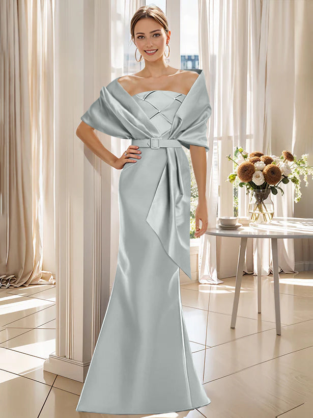 2 Piece Floor Length Trumpet Dresses For Mother Of The Bride And Groom With Wrap