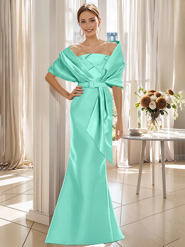 2 Piece Floor Length Trumpet Dresses For Mother Of The Bride And Groom With Wrap