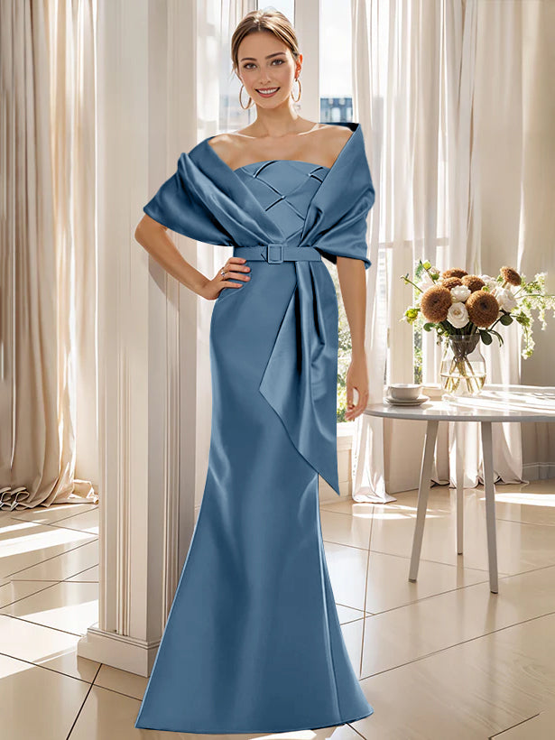 2 Piece Floor Length Trumpet Dresses For Mother Of The Bride And Groom With Wrap