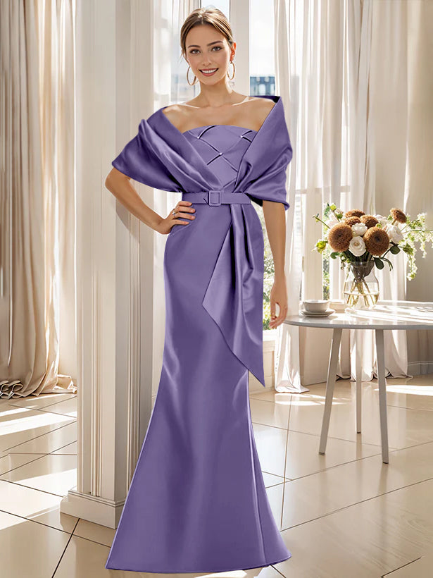 2 Piece Floor Length Trumpet Dresses For Mother Of The Bride And Groom With Wrap
