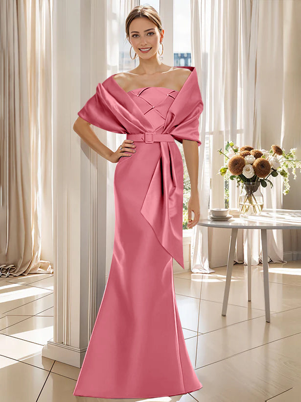 2 Piece Floor Length Trumpet Dresses For Mother Of The Bride And Groom With Wrap