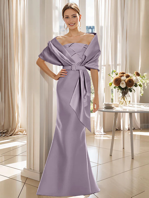 2 Piece Floor Length Trumpet Dresses For Mother Of The Bride And Groom With Wrap