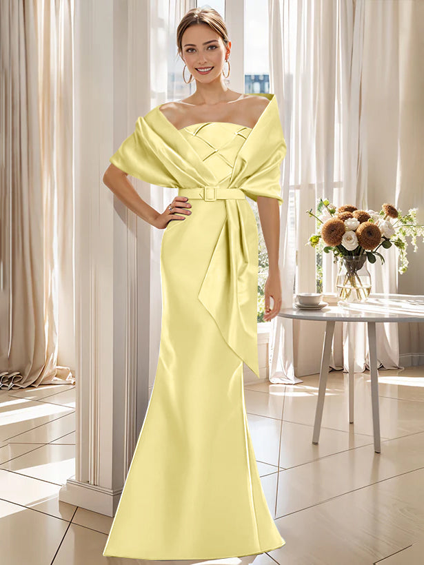 2 Piece Floor Length Trumpet Dresses For Mother Of The Bride And Groom With Wrap