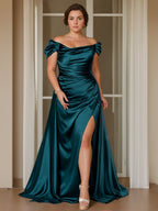 Off The Shoulder Plus Size Mother Of The Bride Dress With Side Split
