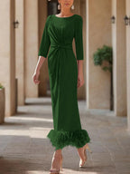 Elegant Feathered Scoop Neck Ankle Length Dress For Mothers Of The Bride