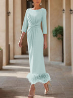 Elegant Feathered Scoop Neck Ankle Length Dress For Mothers Of The Bride
