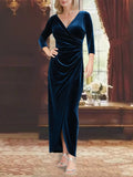 V Neck Princess A Line Dress For Mother Of The Bride With Sleeves And Ruffles