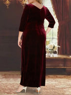 Plus Size V Neck Mother Of The Bride Dress A Line With Sleeves And Ruffles