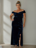 Plus Size Velvet Mother Of The Bride A Line Dress With V Neck Side Split