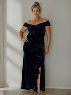 Plus Size Velvet Mother Of The Bride A Line Dress With V Neck Side Split