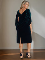 Plus Size Velvet Mother Of The Bride Dress A Line Scoop Neck With Ruffled Hem