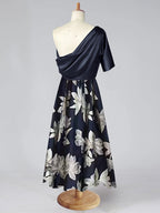 Printed Flower Plus Size Mother Of The Bride A Line Dress One Shoulder