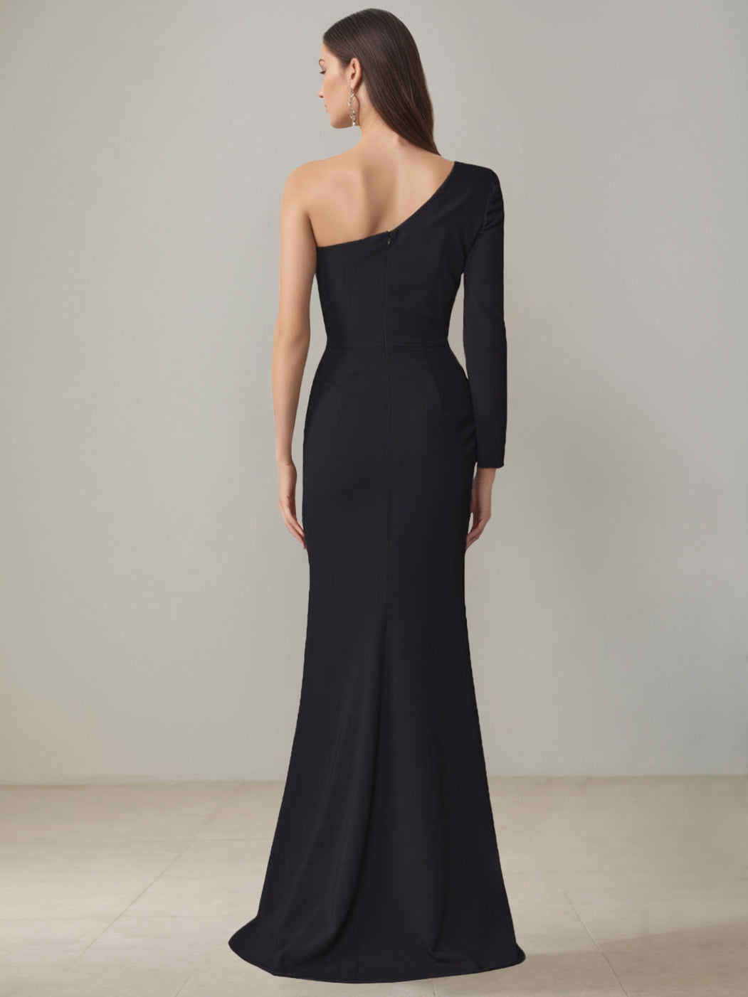 One Shoulder Floor Length Mother Of The Bride Gown With Side Split Bow Knot
