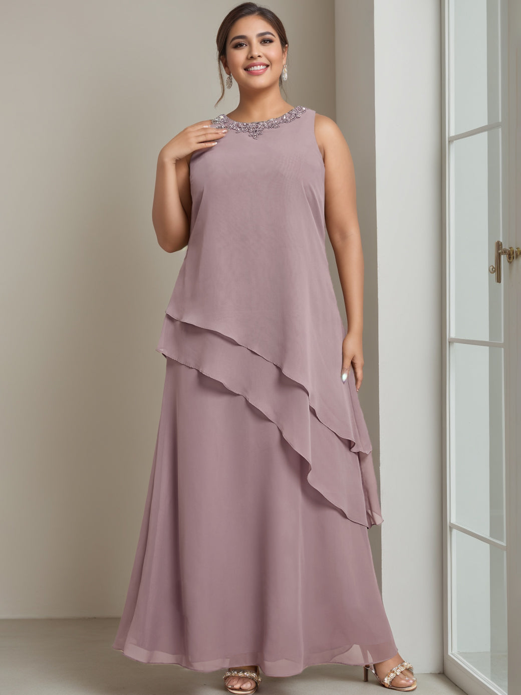 Plus Size Floor Length Sleeveless A Line Mother Of The Bride Dress With Beading