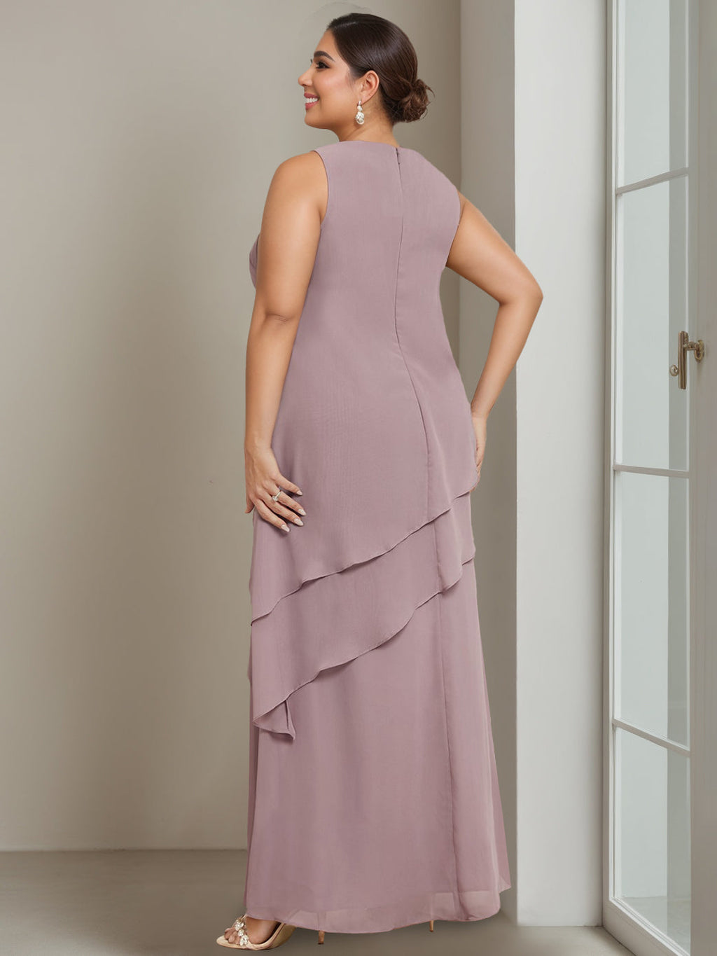 Plus Size Floor Length Sleeveless A Line Mother Of The Bride Dress With Beading