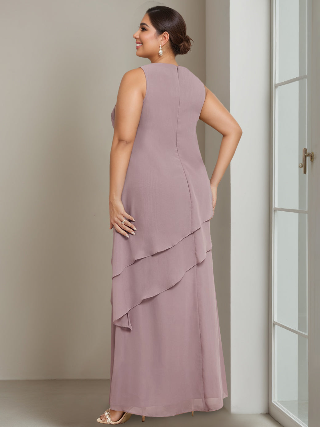 Plus Size Floor Length Sleeveless A Line Mother Of The Bride Dress With Beading