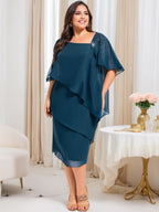 Plus Size Knee Length Mother Of The Bride Sheath Dress With Beading And Sequins
