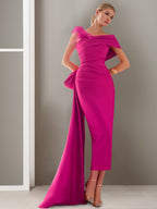 Off Shoulder Sheath Gown Mother Of The Bride Ankle Length Watteau Train