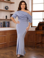 One Shoulder Silk Satin Gown With Ruffles For Plus Size Mothers Of The Bride