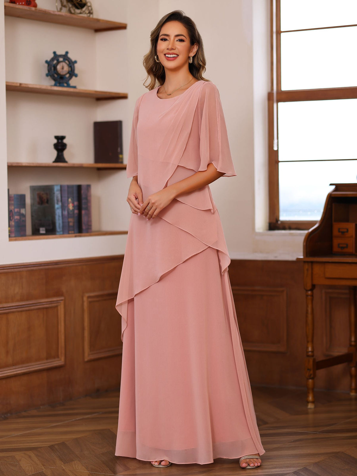 Floor Length A Line Princess Gown With Scoop Neck For Mother Of The Bride