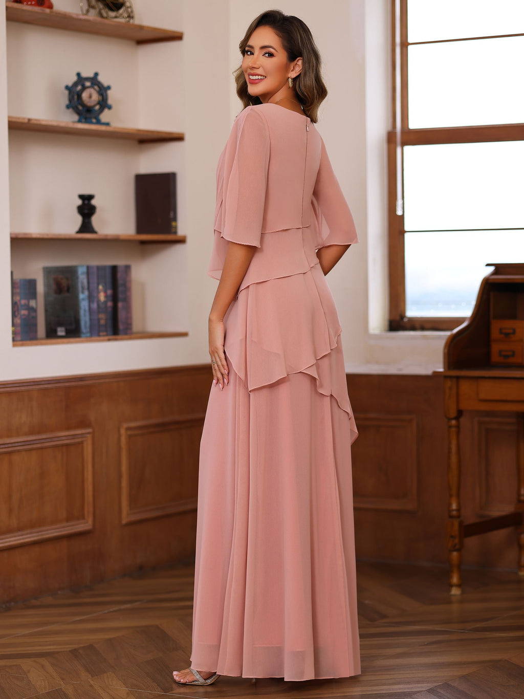 Floor Length A Line Princess Gown With Scoop Neck For Mother Of The Bride