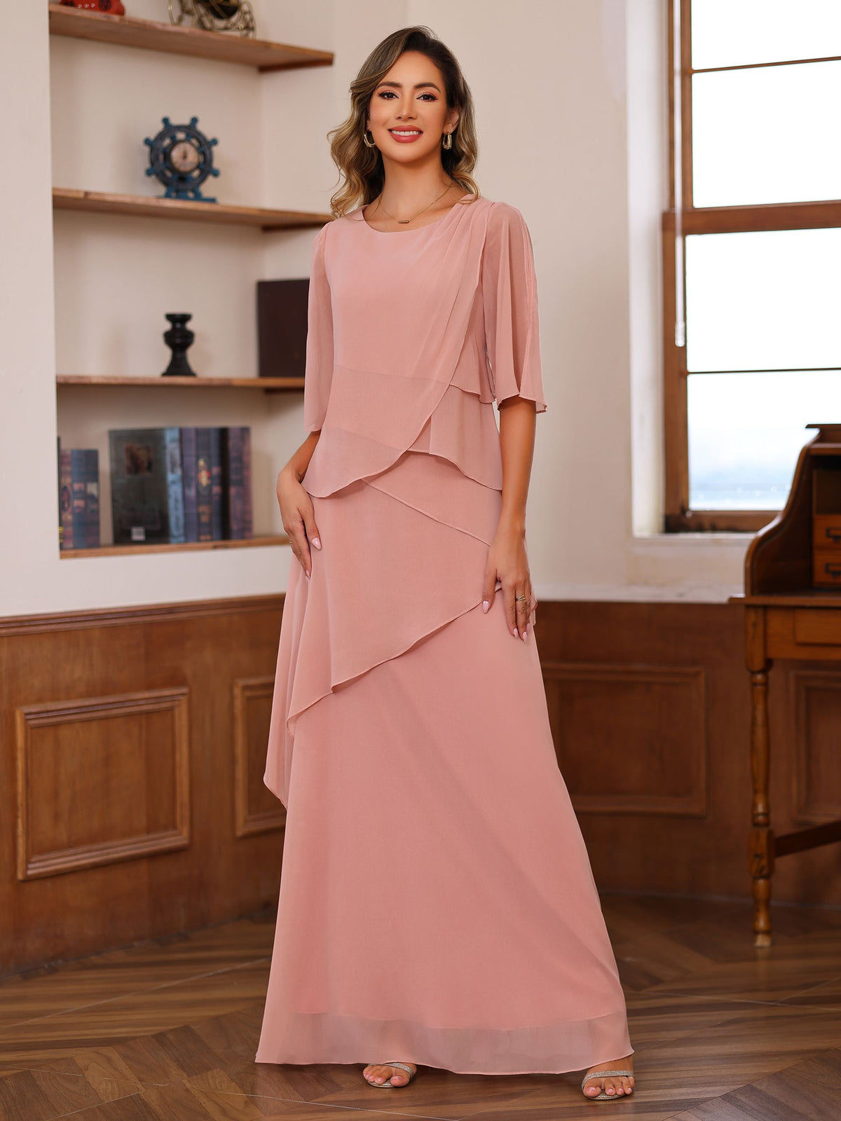 Floor Length A Line Princess Gown With Scoop Neck For Mother Of The Bride