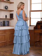 Plus Size V Neck A Line Floor Length Mother Of The Bride Dress Ruffles