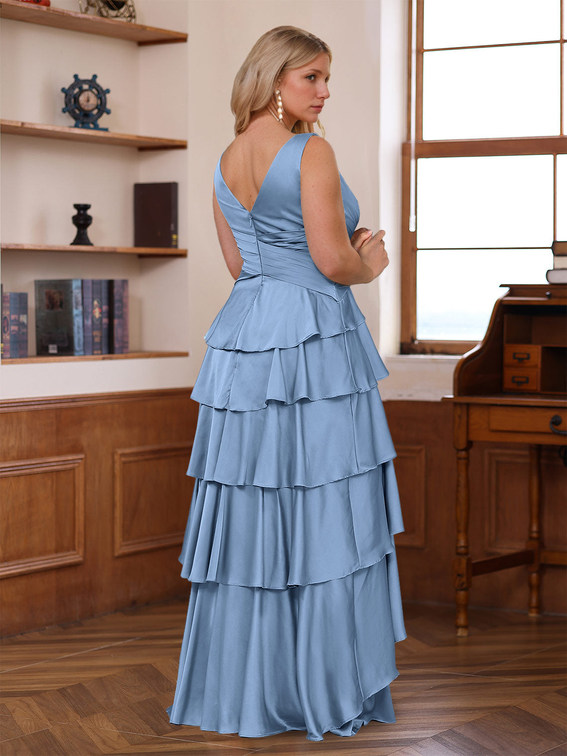 Plus Size V Neck A Line Floor Length Mother Of The Bride Dress Ruffles