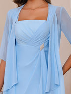 Knee Length A Line Mother Of The Bride Dress With Square Neck And Ruffles