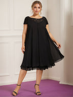 Plus Size Mother Of The Bride Knee Length Beaded Sequin Dress