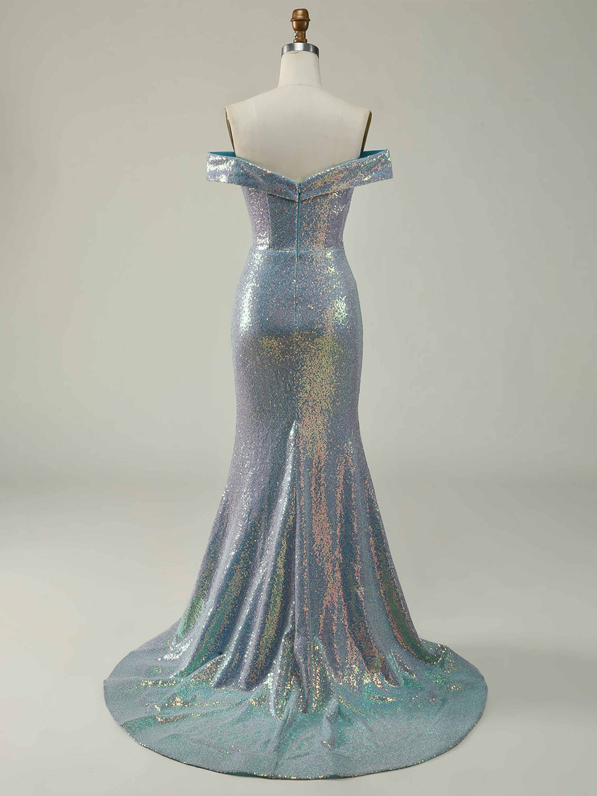 Off Shoulder Sleeveless Mermaid Trumpet Gown Sequins Ruffles Side Split