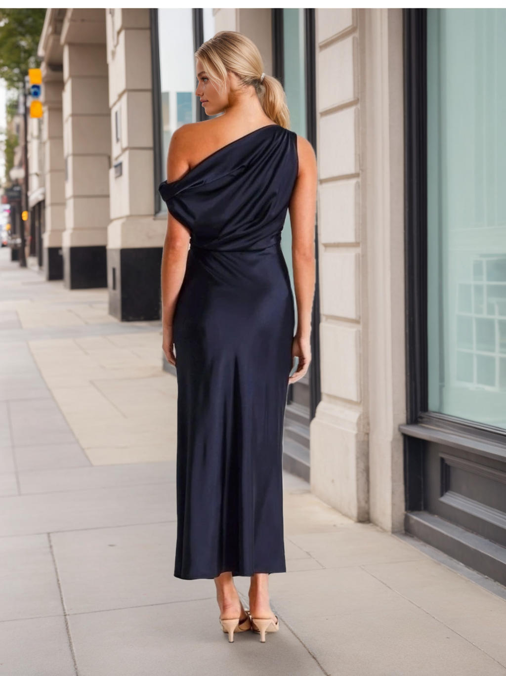 One Shoulder Sleeveless Ankle Length Ruffled Mother Of The Bride Sheath Dress
