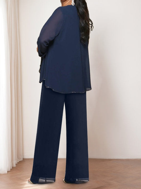 Round Neck Chiffon Pantsuits With Jacket For Mother Of The Bride
