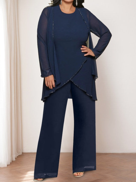 Round Neck Chiffon Pantsuits With Jacket For Mother Of The Bride