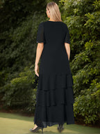 Plus Size V Neck A Line Dress For Mother Of The Bride Or Groom Sequins Ruffles
