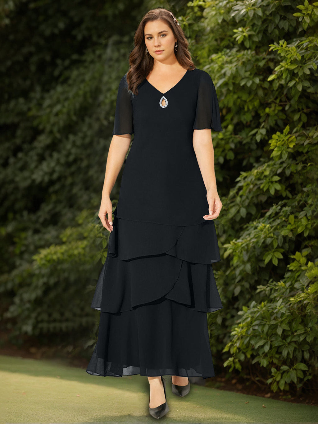 Plus Size V Neck A Line Dress For Mother Of The Bride Or Groom Sequins Ruffles
